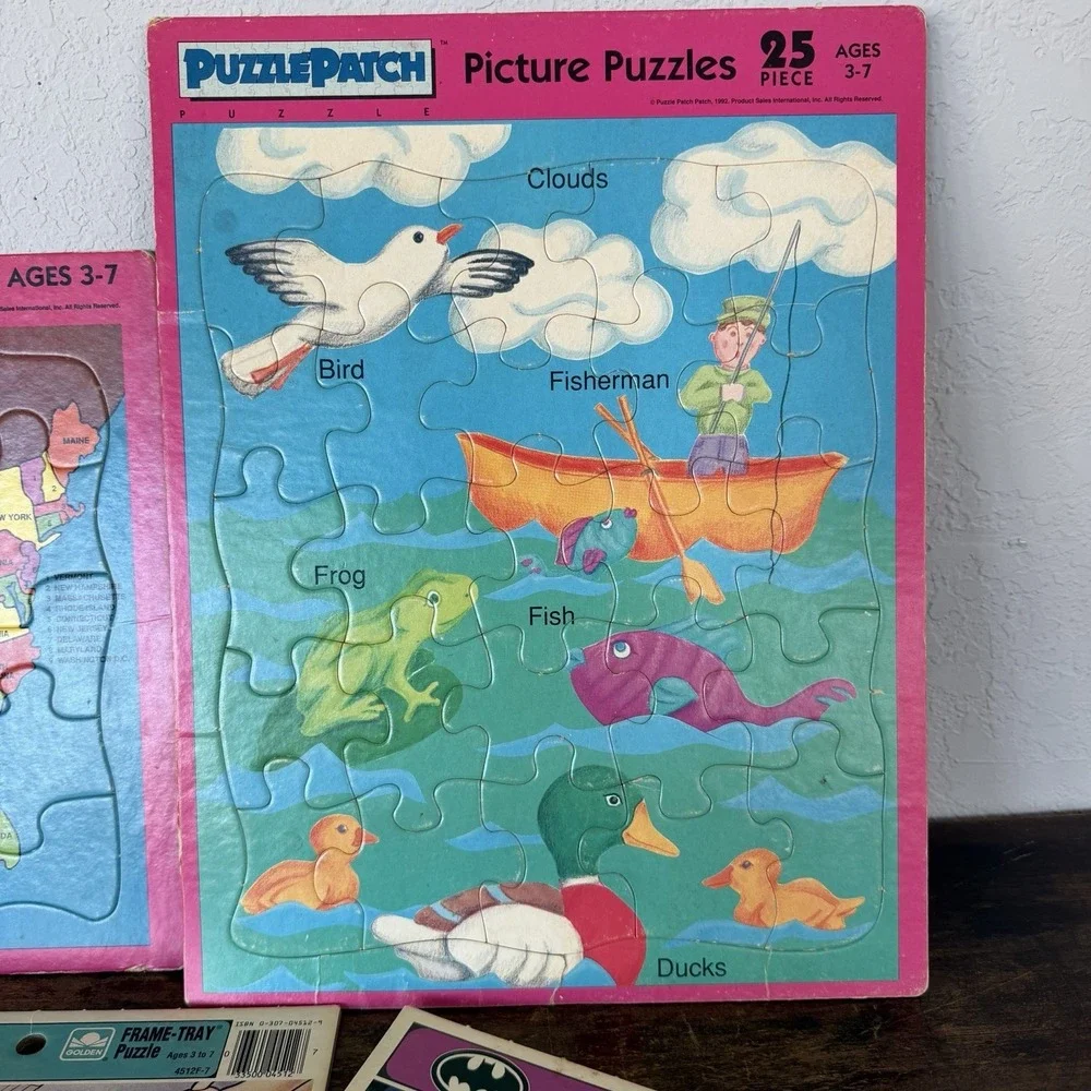 VTG Golden Frame‎ Tray Puzzle Patch Lot Of 5 Dinosaurs Peter Pan Batman States